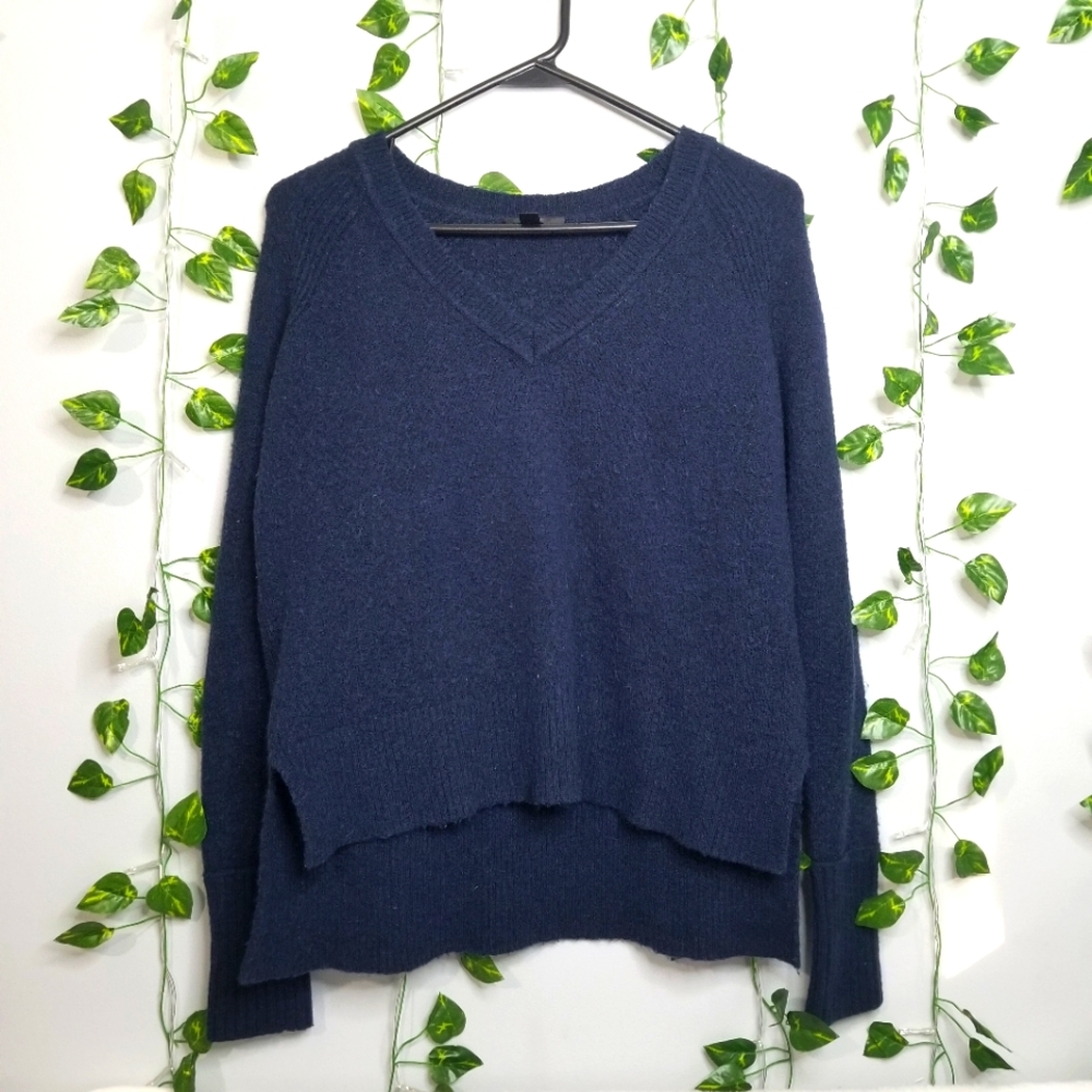 J. CREW Merino Wool Alpaca Blend VNeck Hi Low Pullover Ribbed Knit Sweater